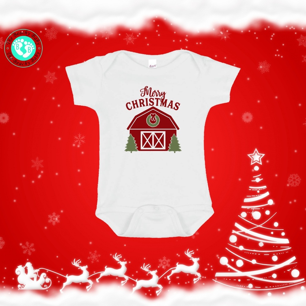 Merry Christmas Rustic Barn Onesie